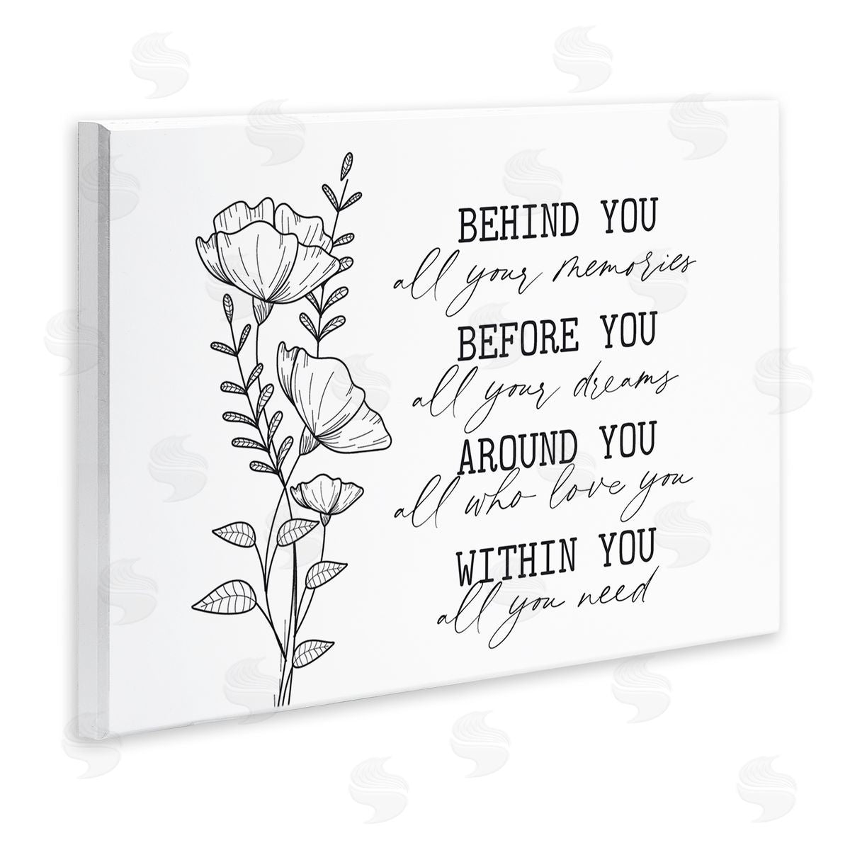 Lettered and Lined Floral Blossoms Loving Quote Behind Before Around Within  Wall Plaque Art Print