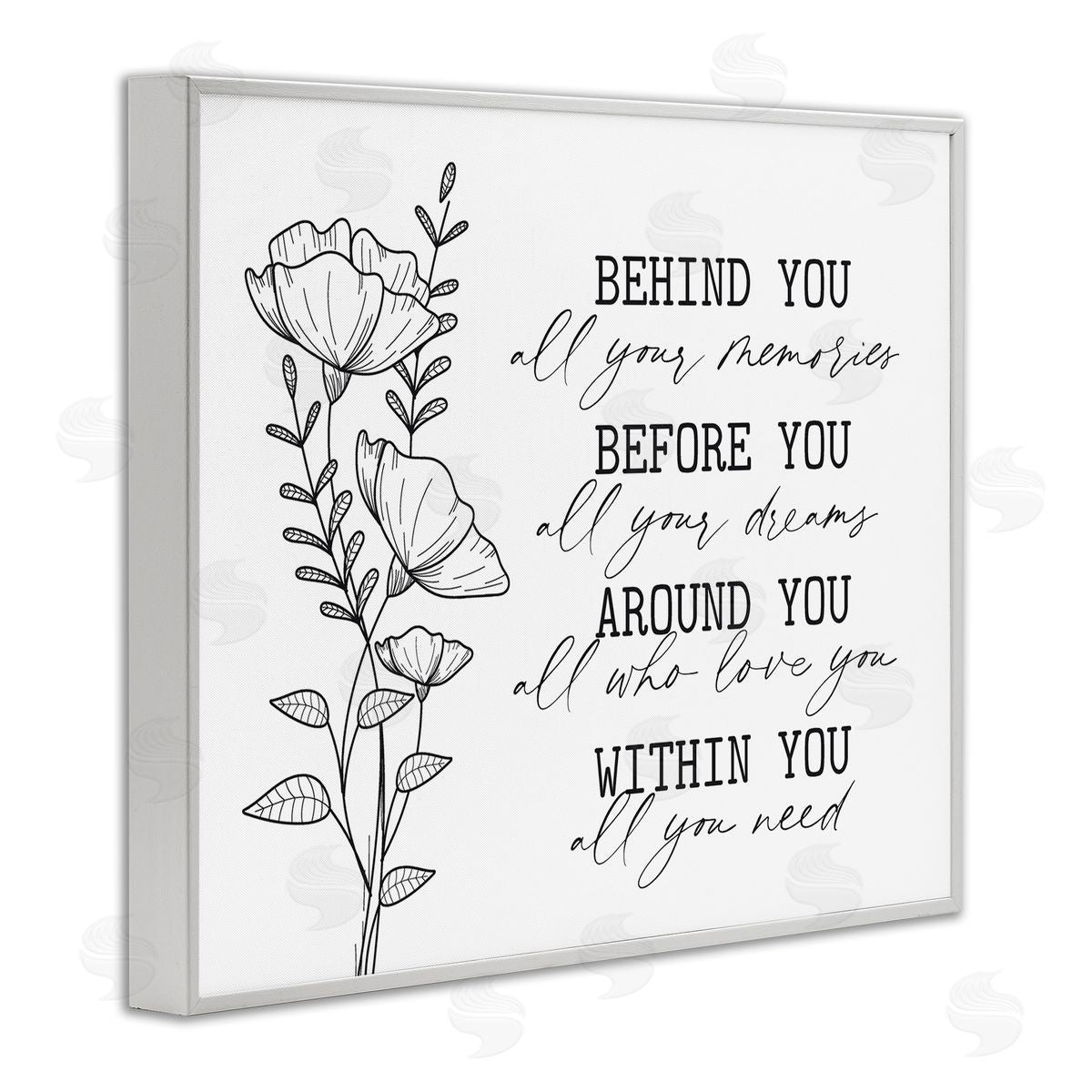 Lettered and Lined Floral Blossoms Loving Quote Behind Before Around Within  White Framed Giclee Wall Art Print