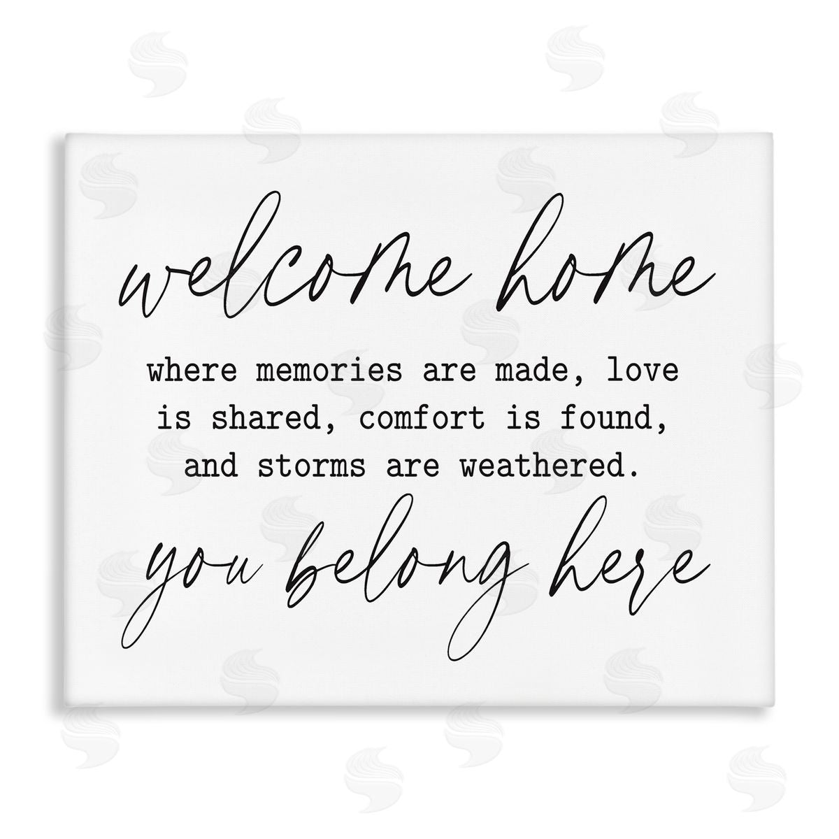 Lettered and Lined Welcome Home Belonging Family Quote Casual Script  Stretched Canvas Wall Art Print