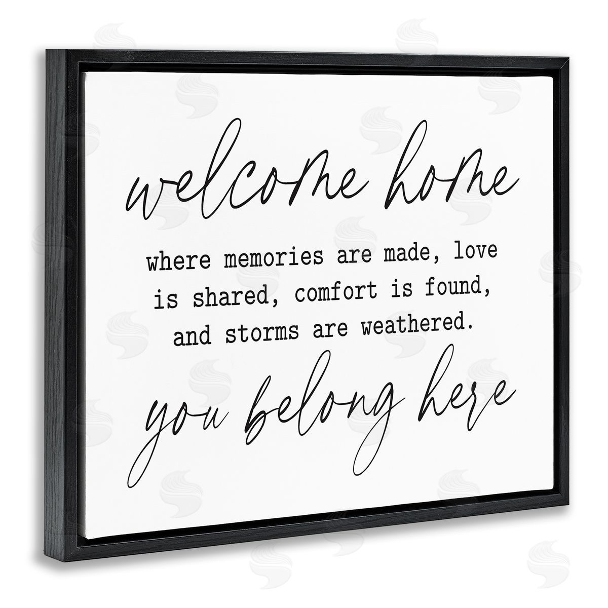 Lettered and Lined Welcome Home Belonging Family Quote Casual Script  Black Floating Frame Canvas Wall Art Print