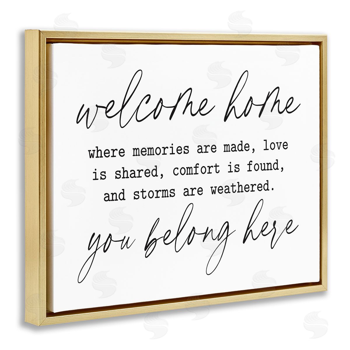 Lettered and Lined Welcome Home Belonging Family Quote Casual Script  Gold Floating Frame Canvas Wall Art Print