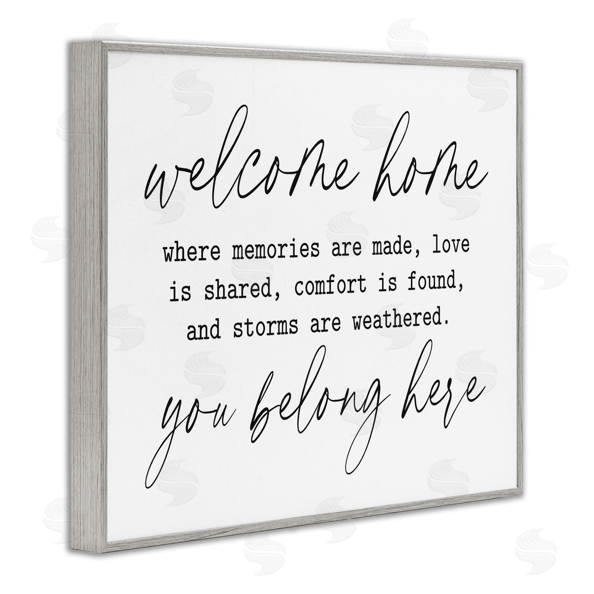 Lettered and Lined Welcome Home Belonging Family Quote Casual Script  Gray Framed Giclee Wall Art Print