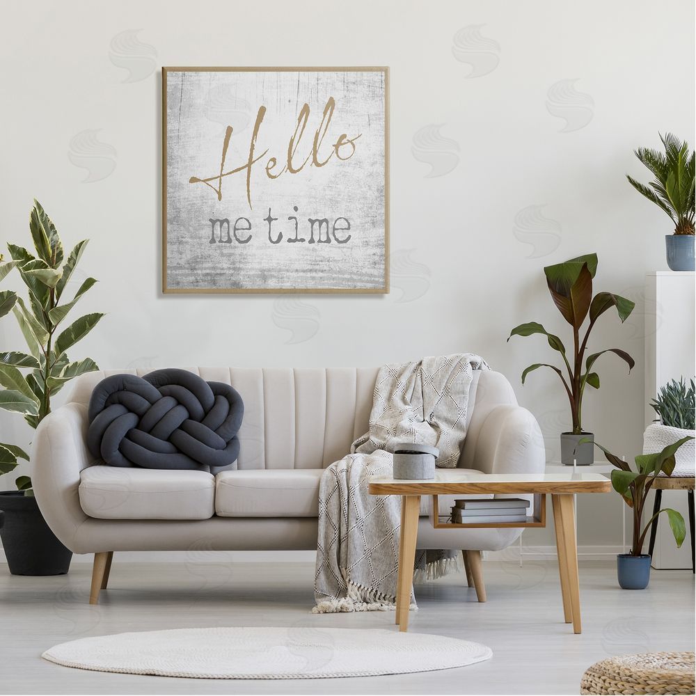 Graffitee Studios Hello Me Time Weathered Rustic Grain Pattern Canvas Wall Art in Room