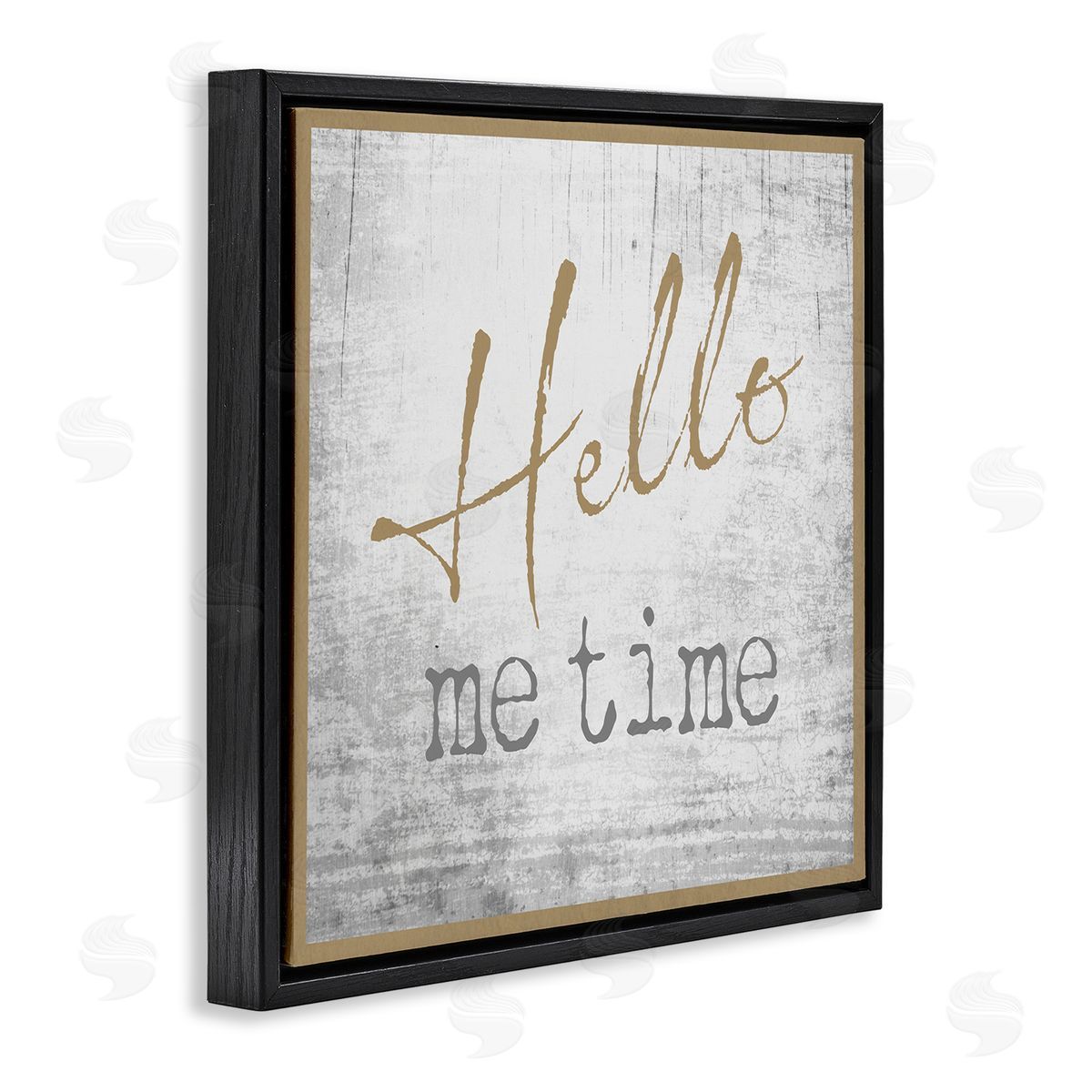 Graffitee Studios Hello Me Time Weathered Rustic Grain Pattern Black Floating Frame Canvas Wall Art Print