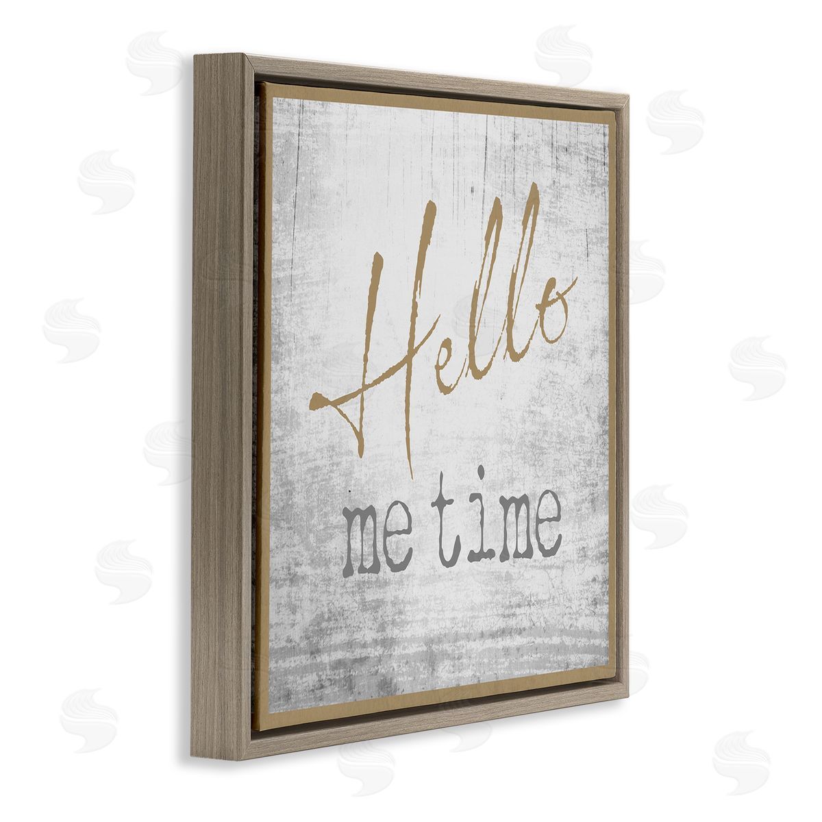 Graffitee Studios Hello Me Time Weathered Rustic Grain Pattern Brown Floating Frame Canvas Wall Art Print