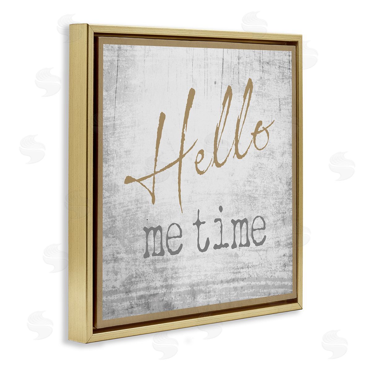 Graffitee Studios Hello Me Time Weathered Rustic Grain Pattern Gold Floating Frame Canvas Wall Art Print