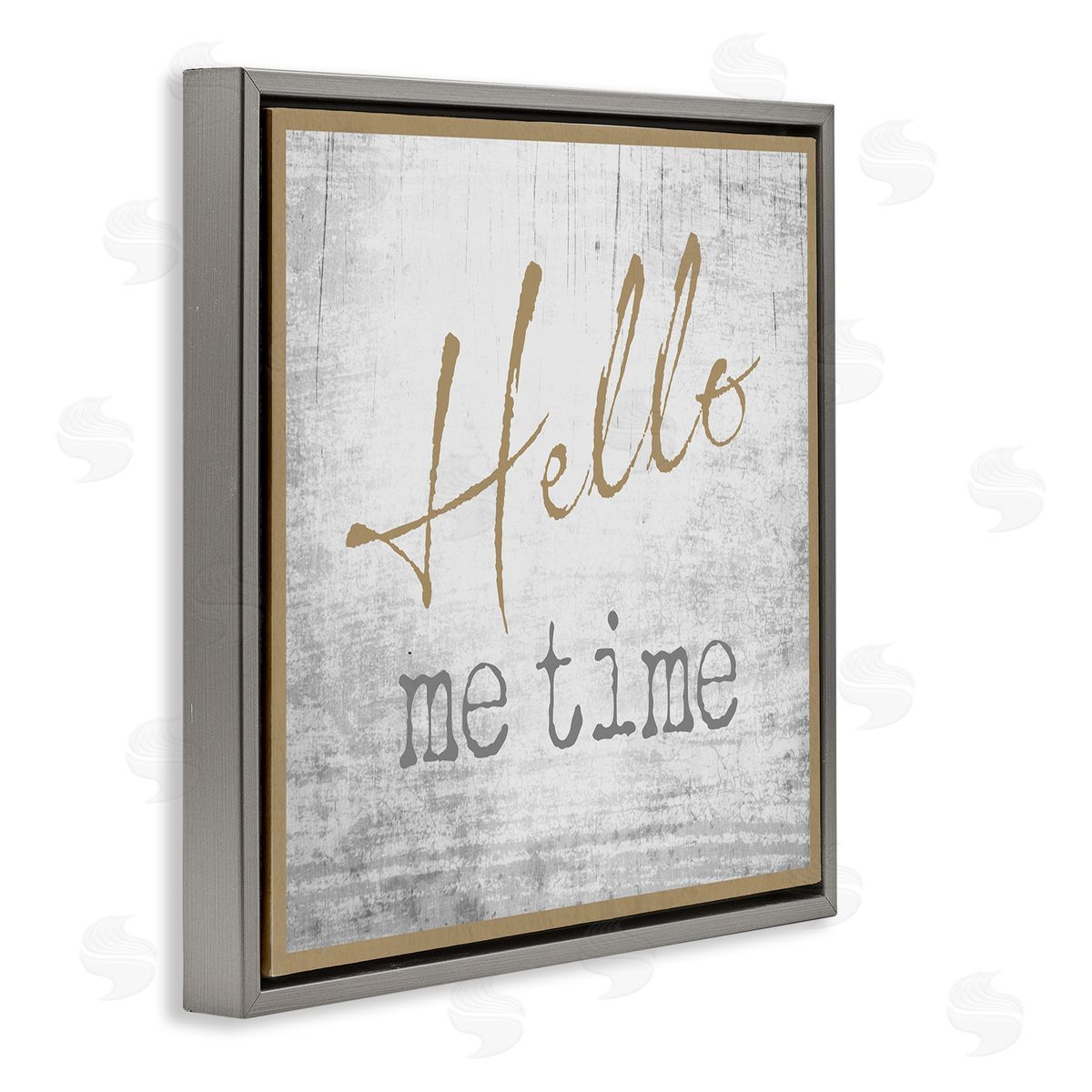 Graffitee Studios Hello Me Time Weathered Rustic Grain Pattern Gray Floating Frame Canvas Wall Art Print