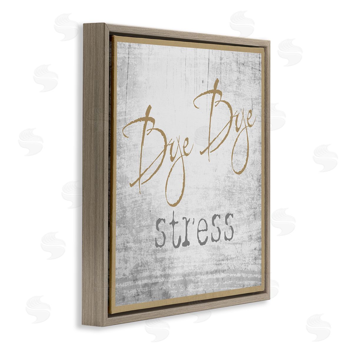 Graffitee Studios Bye Stress Rustic Distressed Birch Pattern Border Brown Floating Frame Canvas Wall Art Print