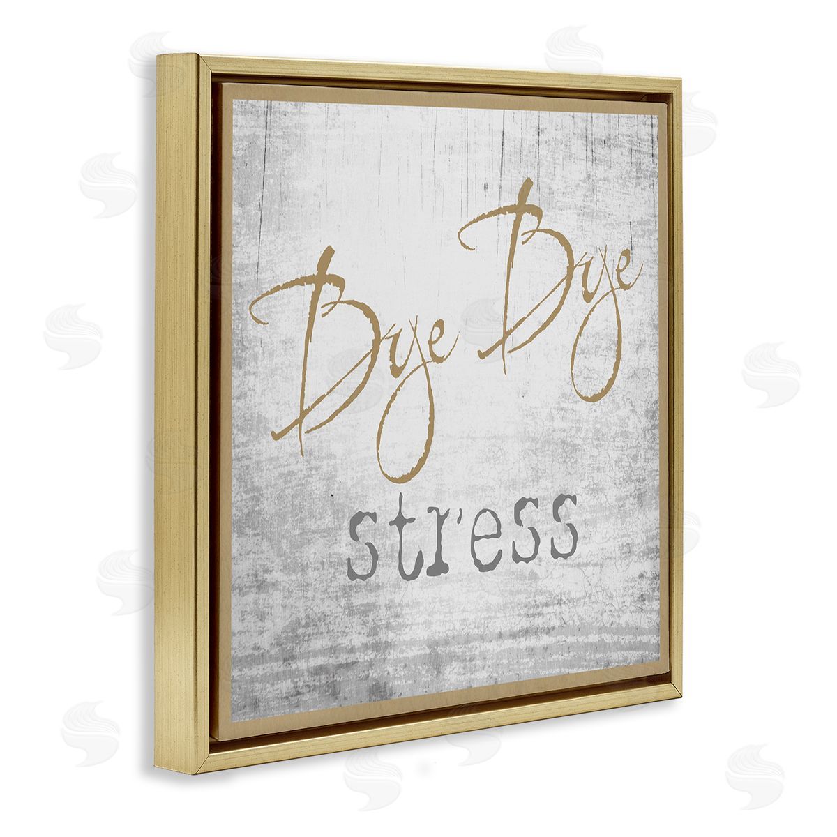 Graffitee Studios Bye Stress Rustic Distressed Birch Pattern Border Gold Floating Frame Canvas Wall Art Print