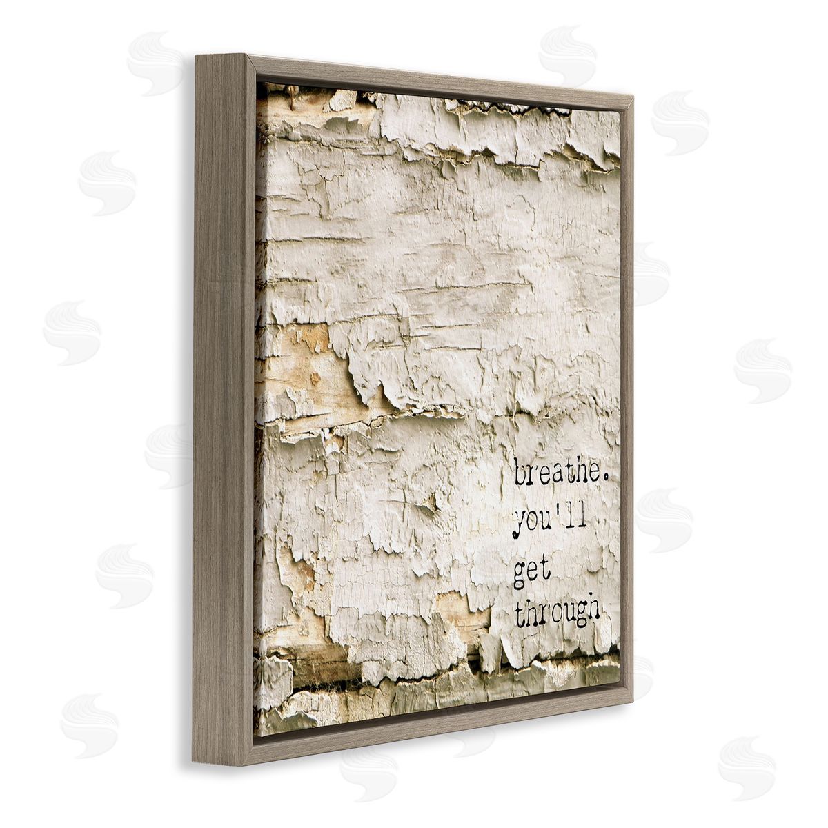 Graffitee Studios Breathe You'll Get Through Encouraging Flaked Tree Brown Floating Frame Canvas Wall Art Print
