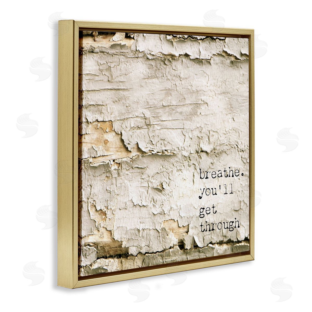 Graffitee Studios Breathe You'll Get Through Encouraging Flaked Tree Gold Floating Frame Canvas Wall Art Print