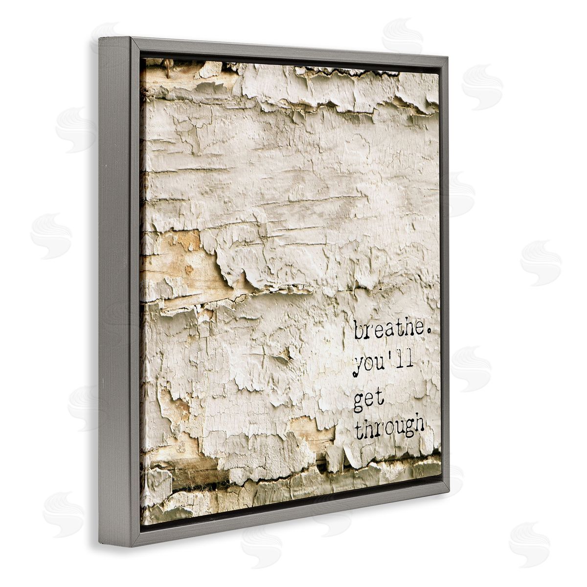 Graffitee Studios Breathe You'll Get Through Encouraging Flaked Tree Gray Floating Frame Canvas Wall Art Print