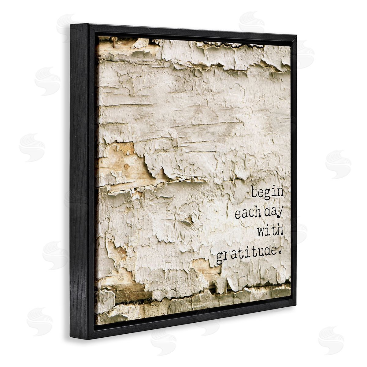 Graffitee Studios Inspiring Gratitude Typography Phrase Rustic Flaked Tree  Black Floating Frame Canvas Wall Art Print