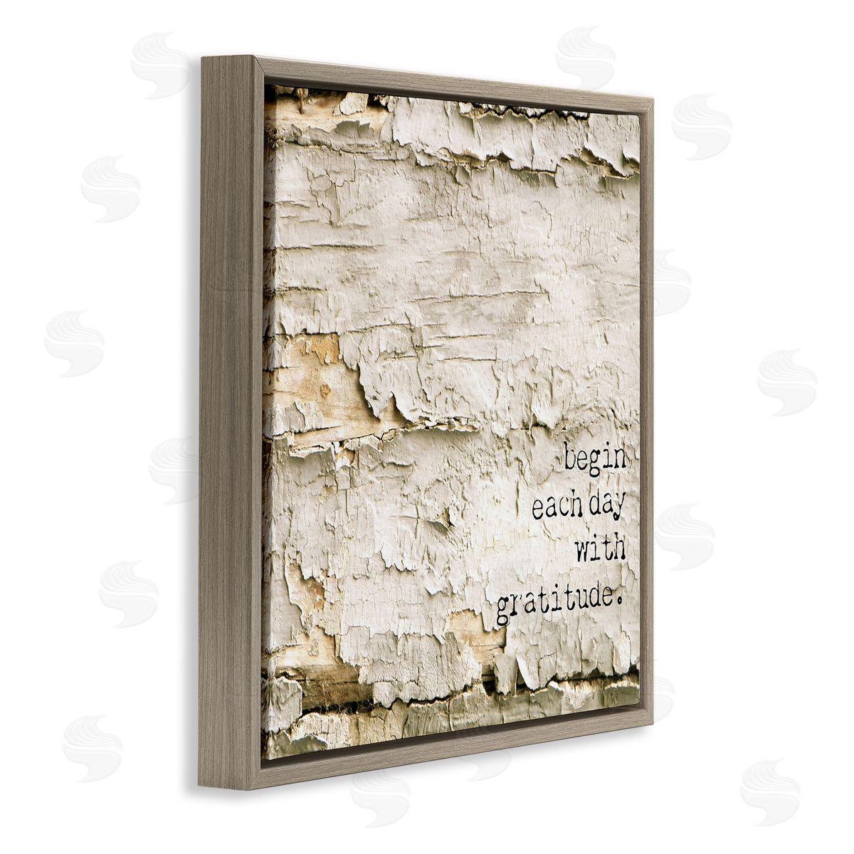 Graffitee Studios Inspiring Gratitude Typography Phrase Rustic Flaked Tree  Brown Floating Frame Canvas Wall Art Print