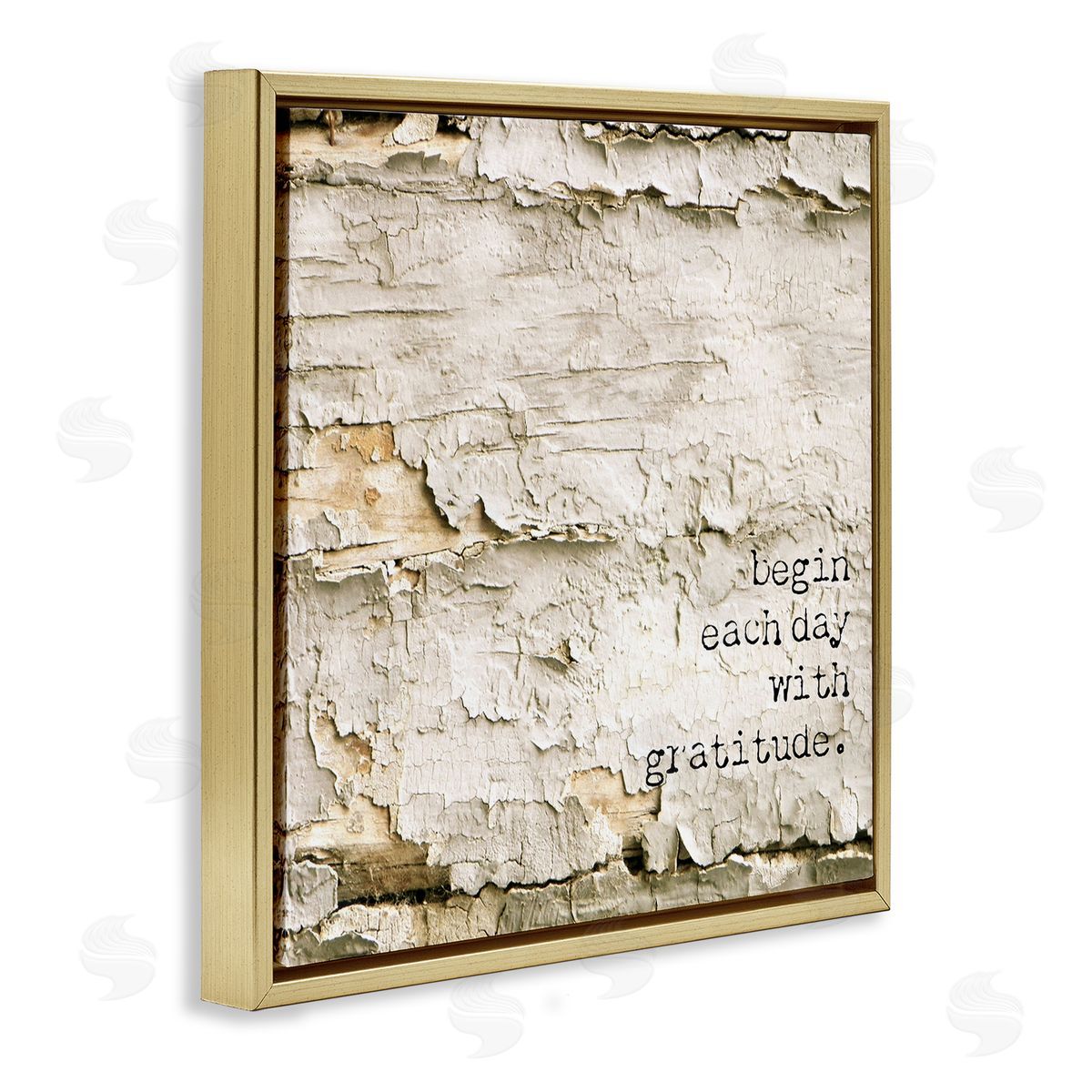 Graffitee Studios Inspiring Gratitude Typography Phrase Rustic Flaked Tree  Gold Floating Frame Canvas Wall Art Print