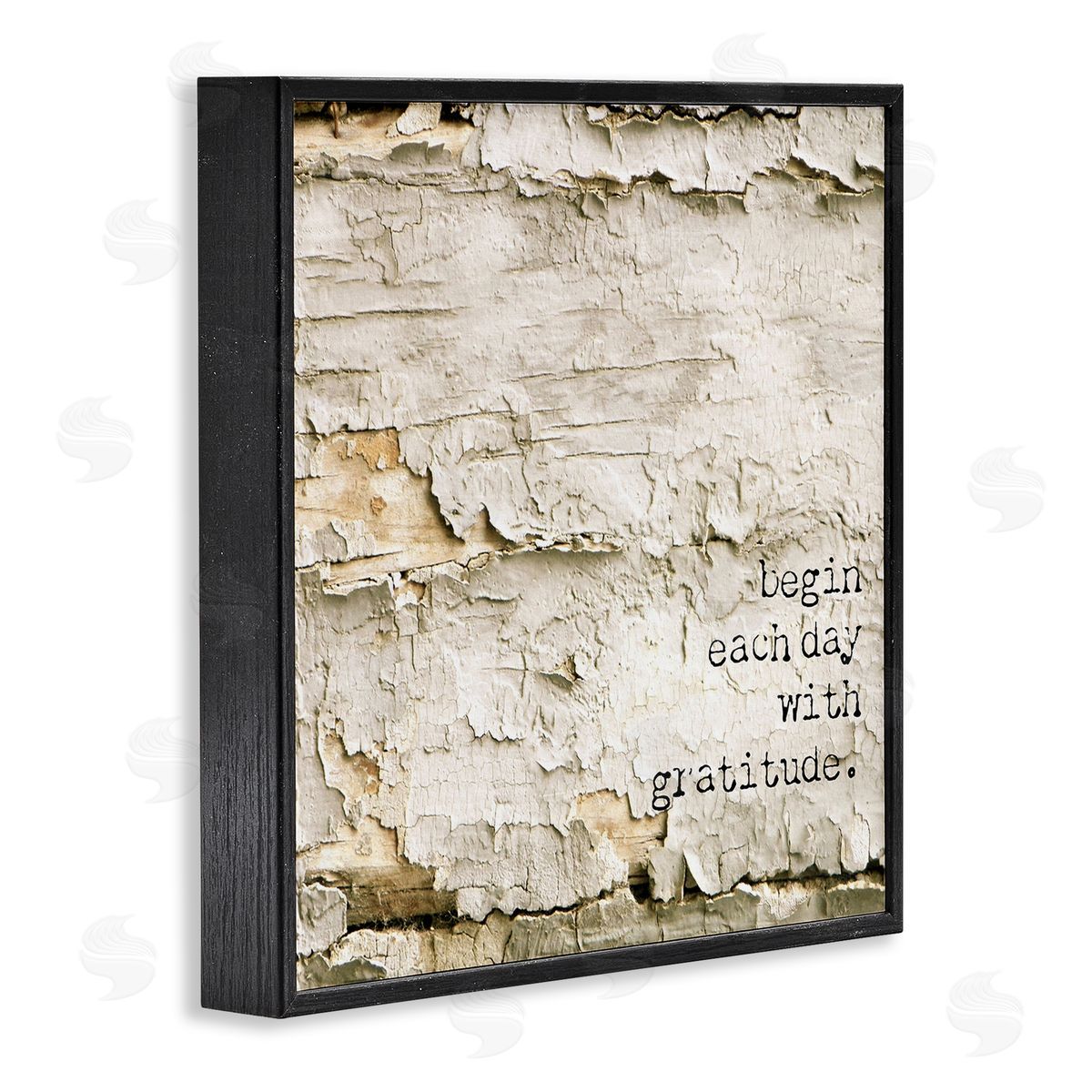 Graffitee Studios Inspiring Gratitude Typography Phrase Rustic Flaked Tree  Black Framed Glicee Wall Art Print