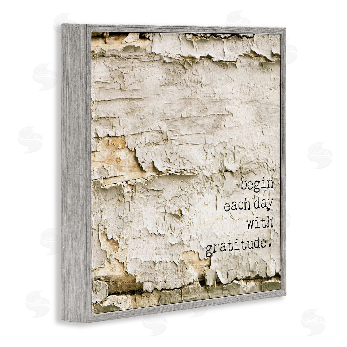 Graffitee Studios Inspiring Gratitude Typography Phrase Rustic Flaked Tree  Gray Framed Glicee Wall Art Print