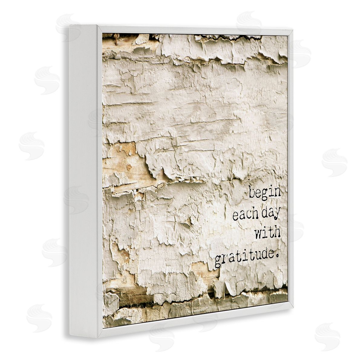 Graffitee Studios Inspiring Gratitude Typography Phrase Rustic Flaked Tree  White Framed Glicee Wall Art Print