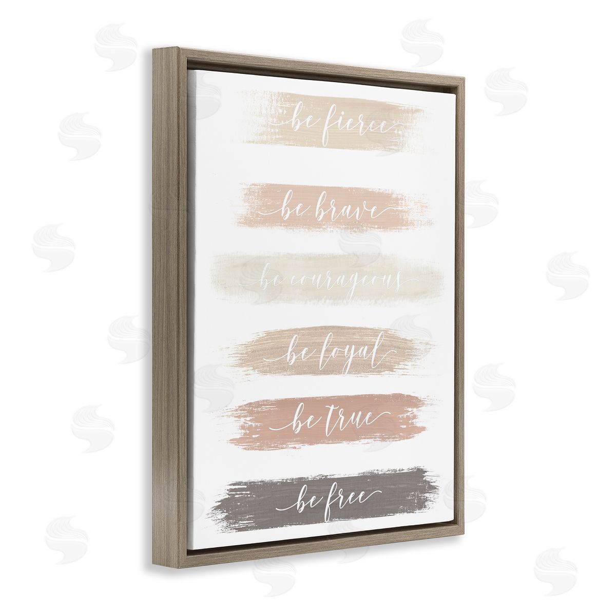 Graffitee Studios Be Free Encouraging Paint Brush Stroke Neutral Tones Brown Floating Frame Canvas Wall Art Print