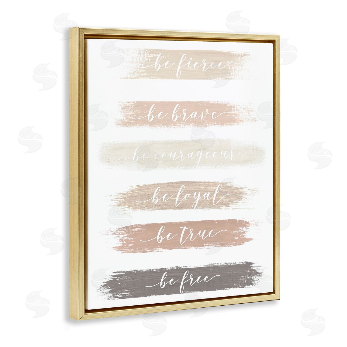 Graffitee Studios Be Free Encouraging Paint Brush Stroke Neutral Tones Gold Floating Frame Canvas Wall Art Print