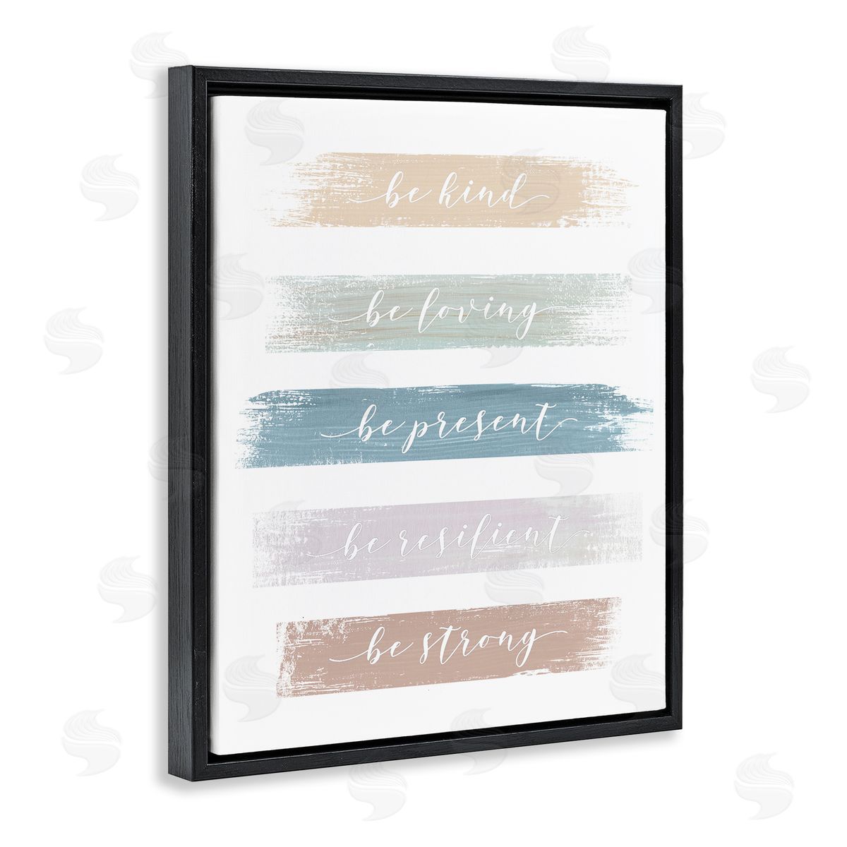 Graffitee Studios Inspiring Brush Stroke Phrases Be Strong Pastels Black Floating Frame Canvas Wall Art Print