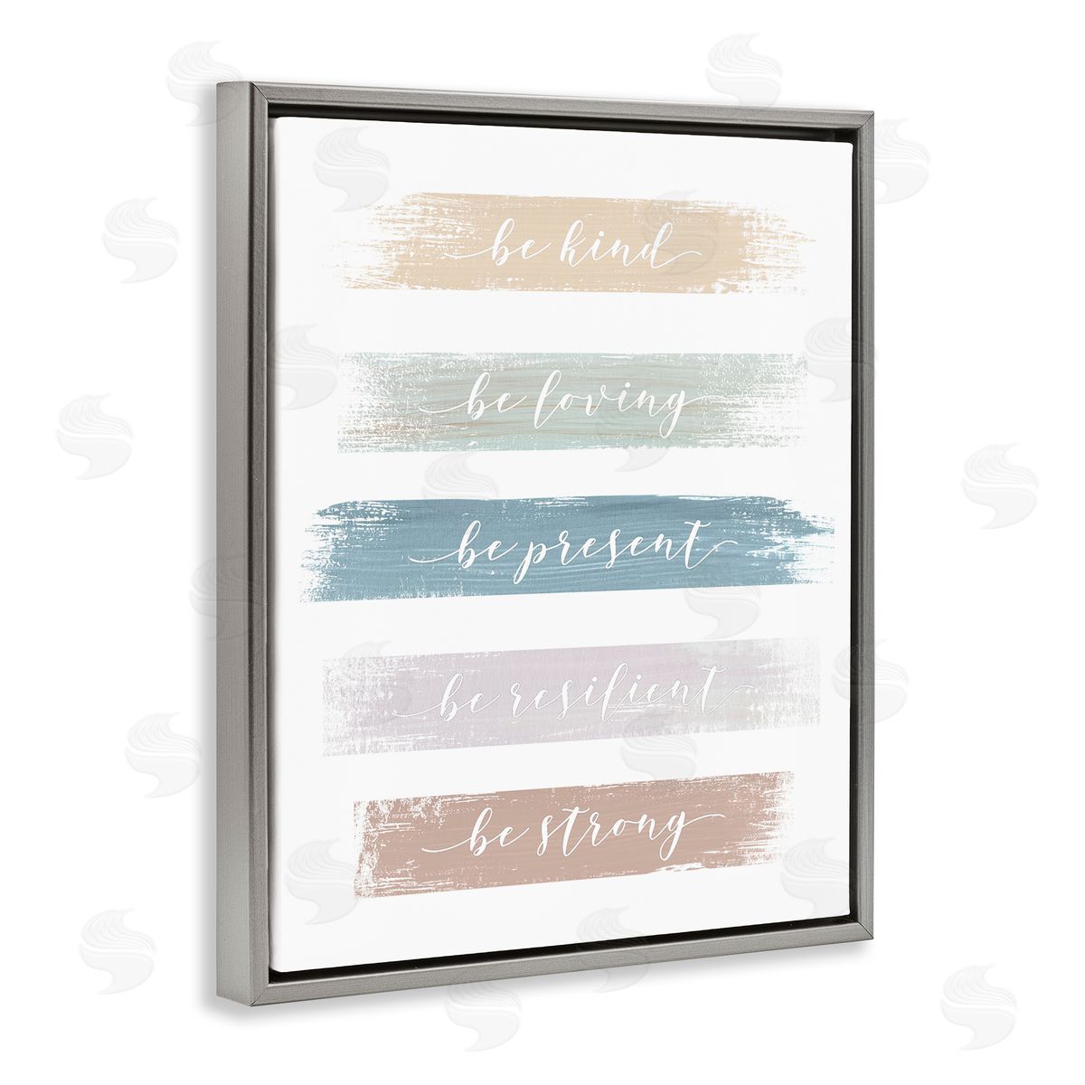 Graffitee Studios Inspiring Brush Stroke Phrases Be Strong Pastels Gray Floating Frame Canvas Wall Art Print