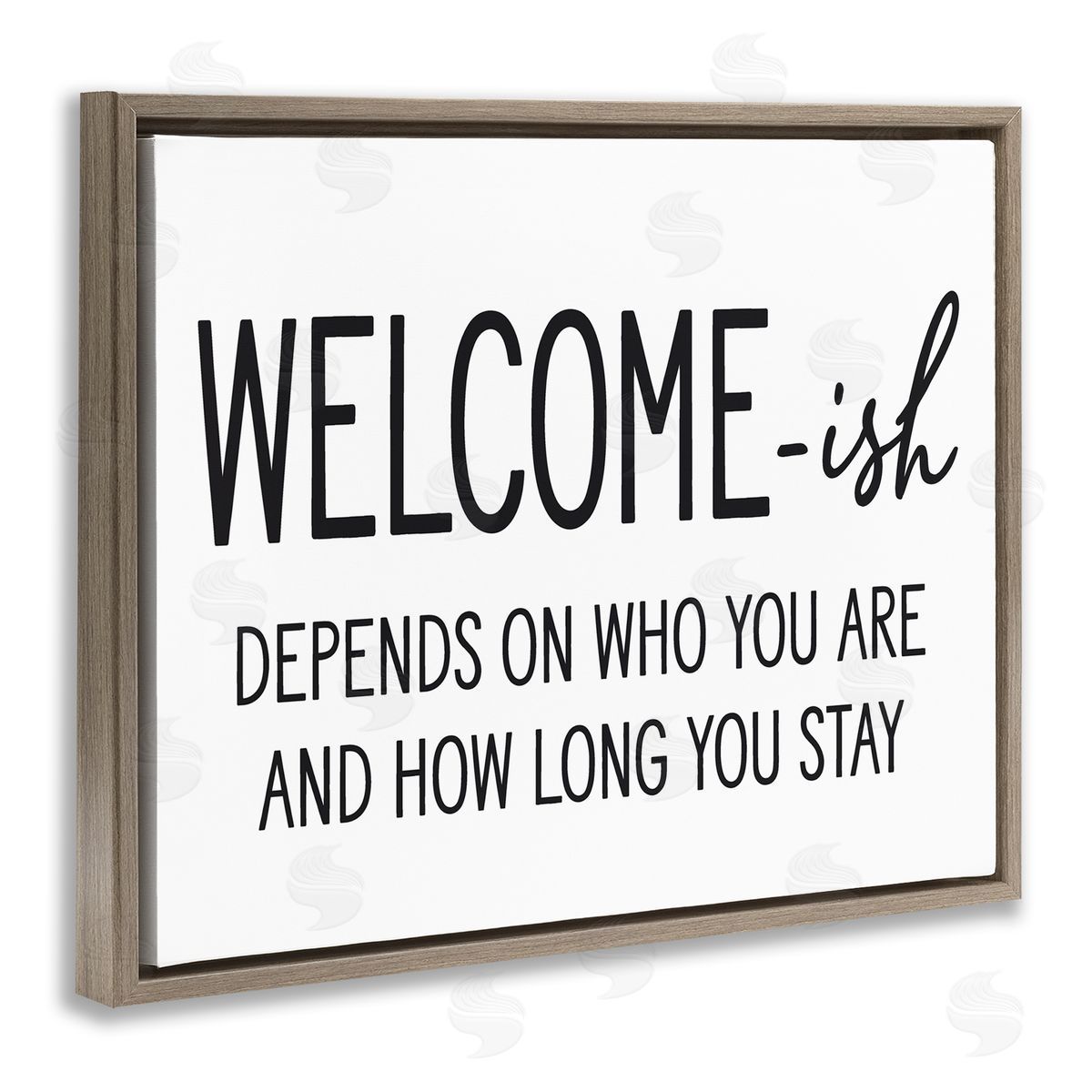 Lettered and Lined Welcome-Ish Funny Entryway Sign Casual Humor Brown Floating Frame Canvas Wall Art Print