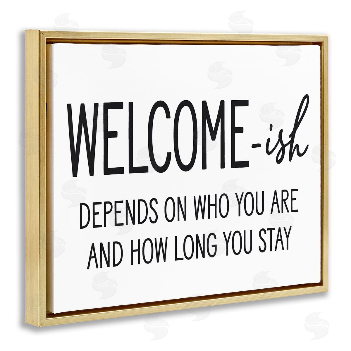 Lettered and Lined Welcome-Ish Funny Entryway Sign Casual Humor Gold Floating Frame Canvas Wall Art Print