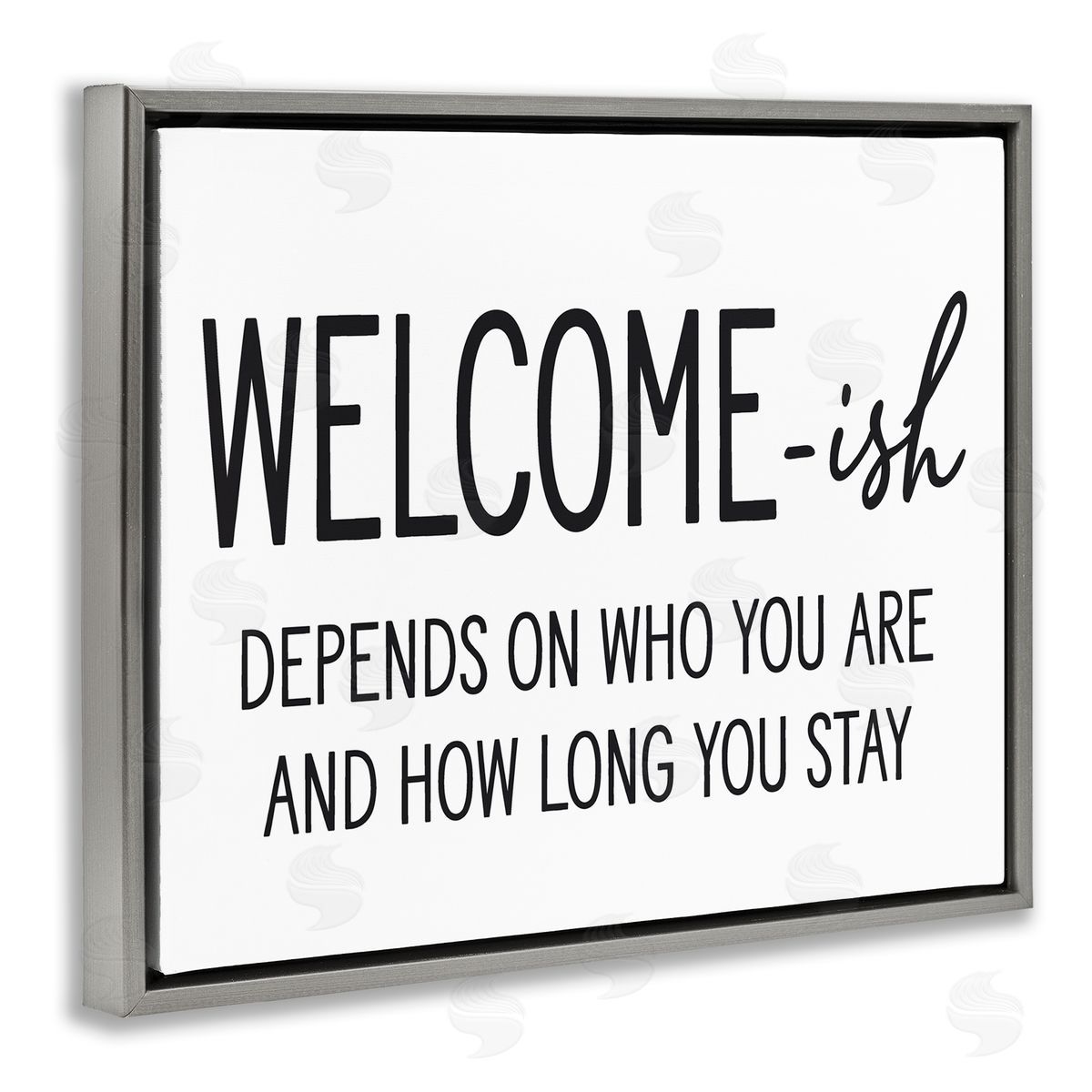 Lettered and Lined Welcome-Ish Funny Entryway Sign Casual Humor Gray Floating Frame Canvas Wall Art Print
