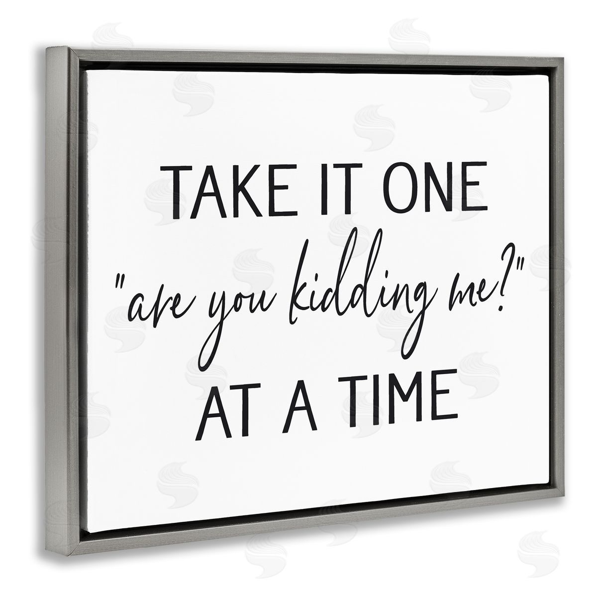 Lettered and Lined Are You Kidding Me Humorous Casual Quote Saying Gray Floating Frame Canvas Wall Art Print