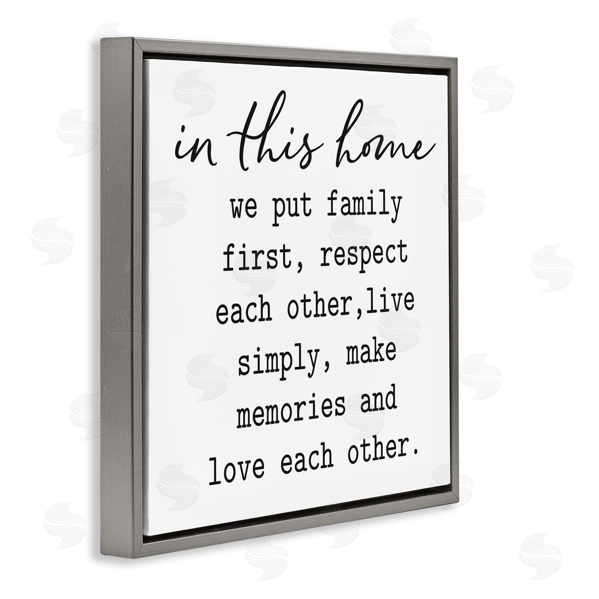 Lettered and Lined In This Home Touching Family Quote Casual Design Gray Floating Frame Canvas Wall Art Print