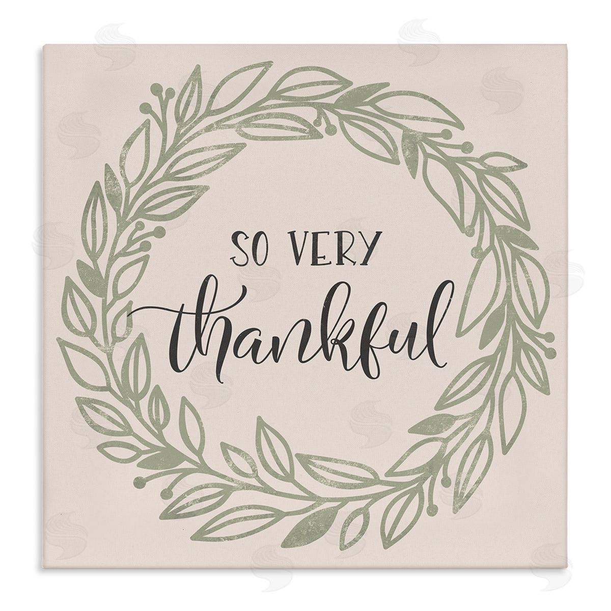Jennifer Wambach So Very Thankful Casual Leaf Outline Wreath Stretched Canvas Wall Art Print