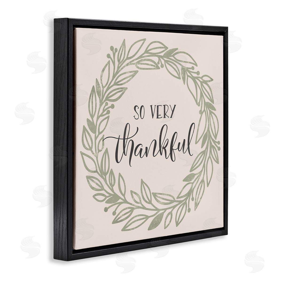 Jennifer Wambach So Very Thankful Casual Leaf Outline Wreath Black Floating Frame Canvas Wall Art Print