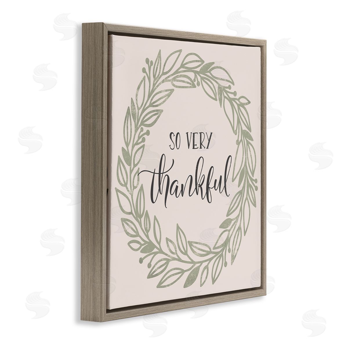 Jennifer Wambach So Very Thankful Casual Leaf Outline Wreath Brown Floating Frame Canvas Wall Art Print