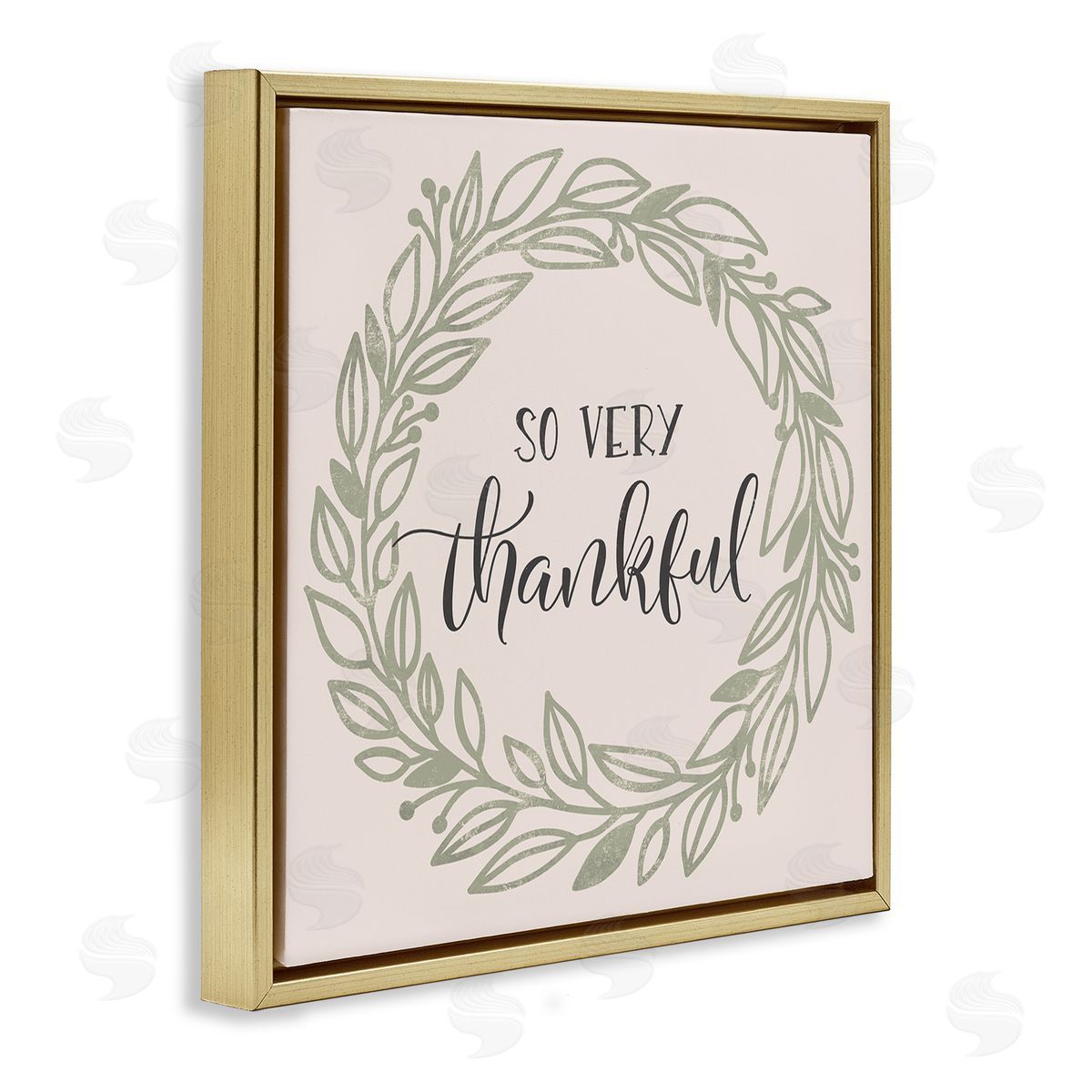 Jennifer Wambach So Very Thankful Casual Leaf Outline Wreath Gold Floating Frame Canvas Wall Art Print