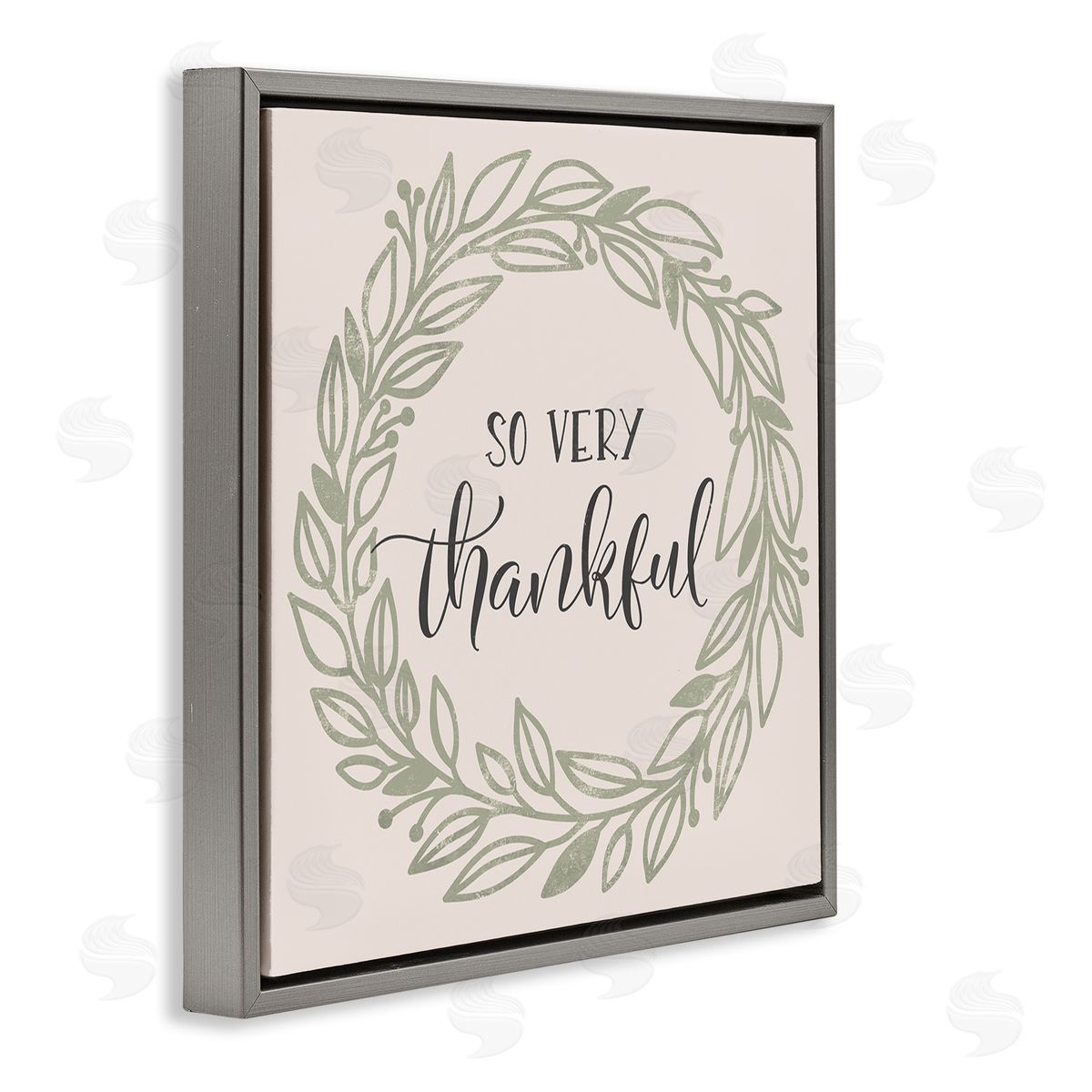 Jennifer Wambach So Very Thankful Casual Leaf Outline Wreath Gray Floating Frame Canvas Wall Art Print