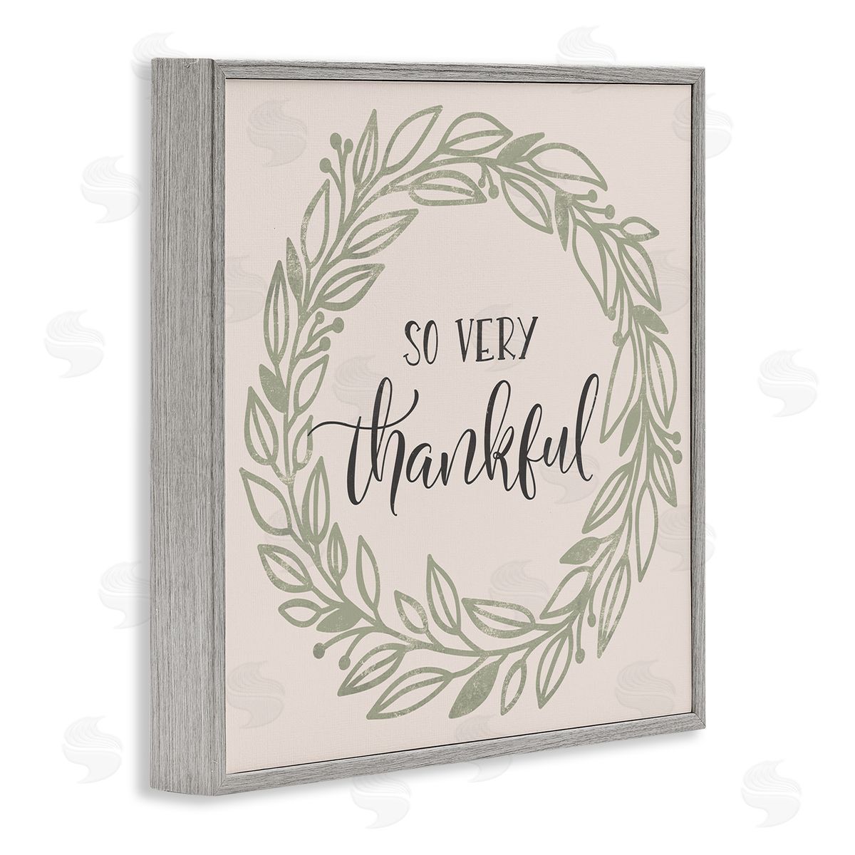 Jennifer Wambach So Very Thankful Casual Leaf Outline Wreath Gray Framed Glicee Wall Art Print