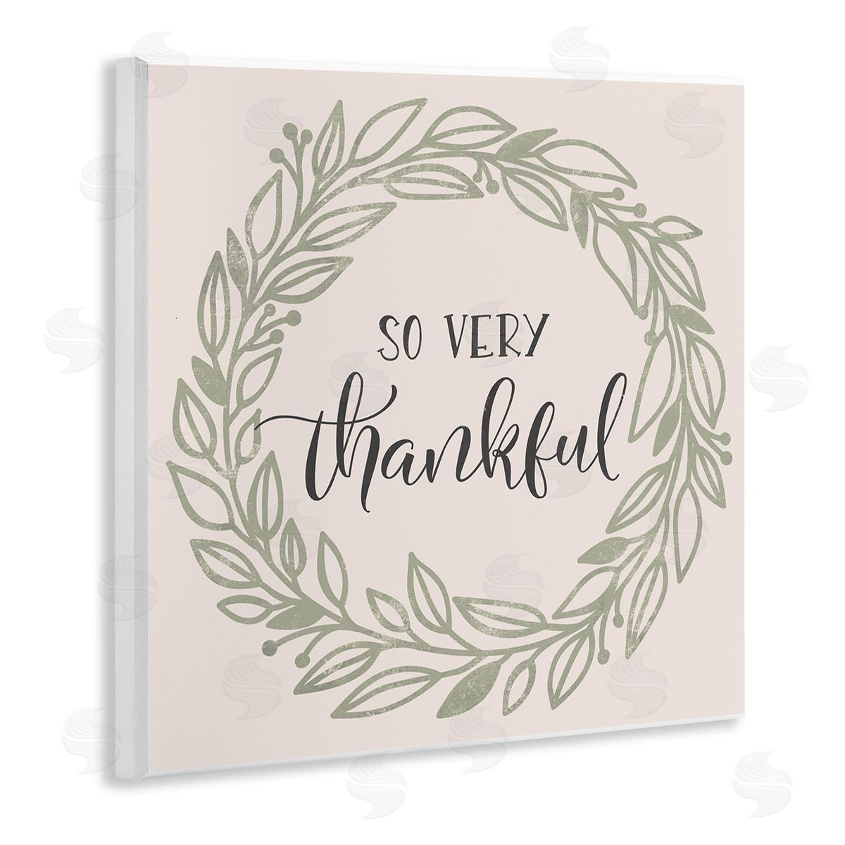 Jennifer Wambach So Very Thankful Casual Leaf Outline Wreath Wooden Wall Plaque Art Print