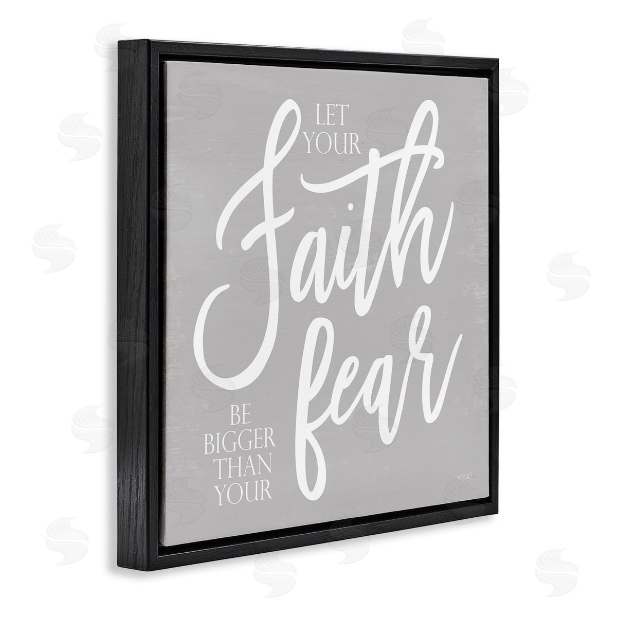 Kate Sherrill Faith Bigger Than Your Fear Religious Script Calligraphy Black Floating Frame Canvas Wall Art Print
