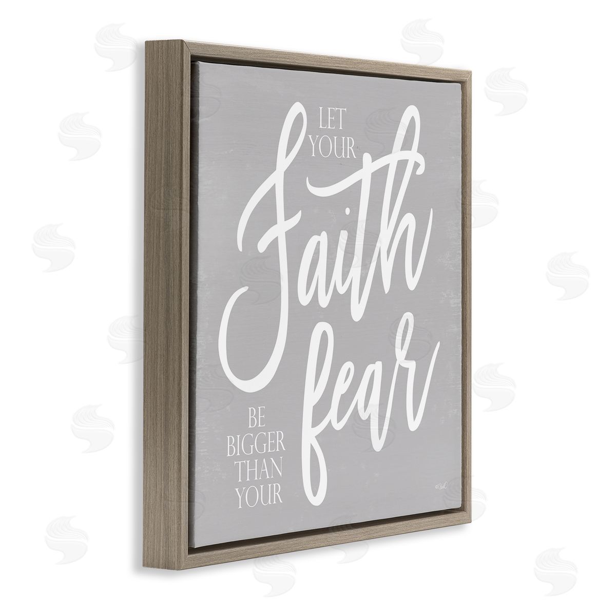Kate Sherrill Faith Bigger Than Your Fear Religious Script Calligraphy Brown Floating Frame Canvas Wall Art Print
