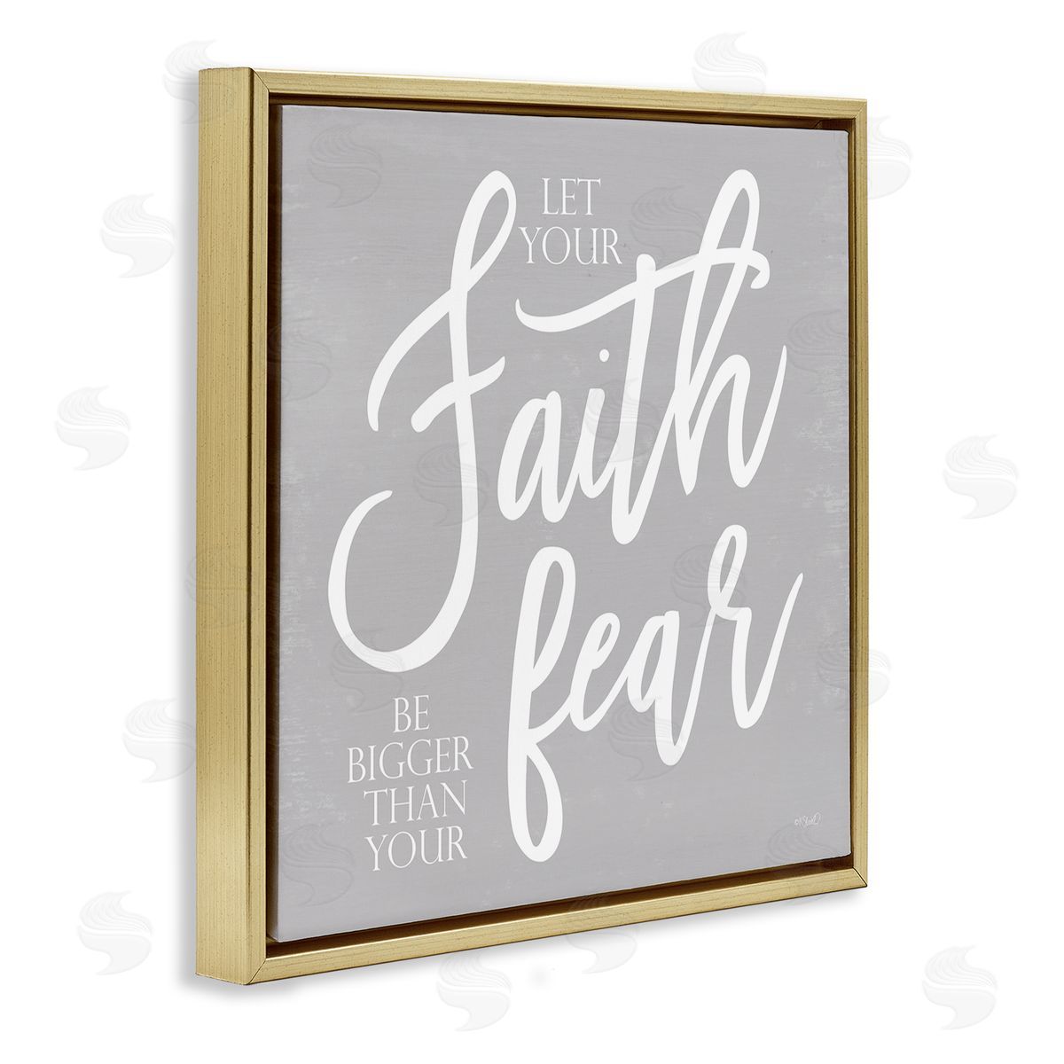 Kate Sherrill Faith Bigger Than Your Fear Religious Script Calligraphy Gold Floating Frame Canvas Wall Art Print