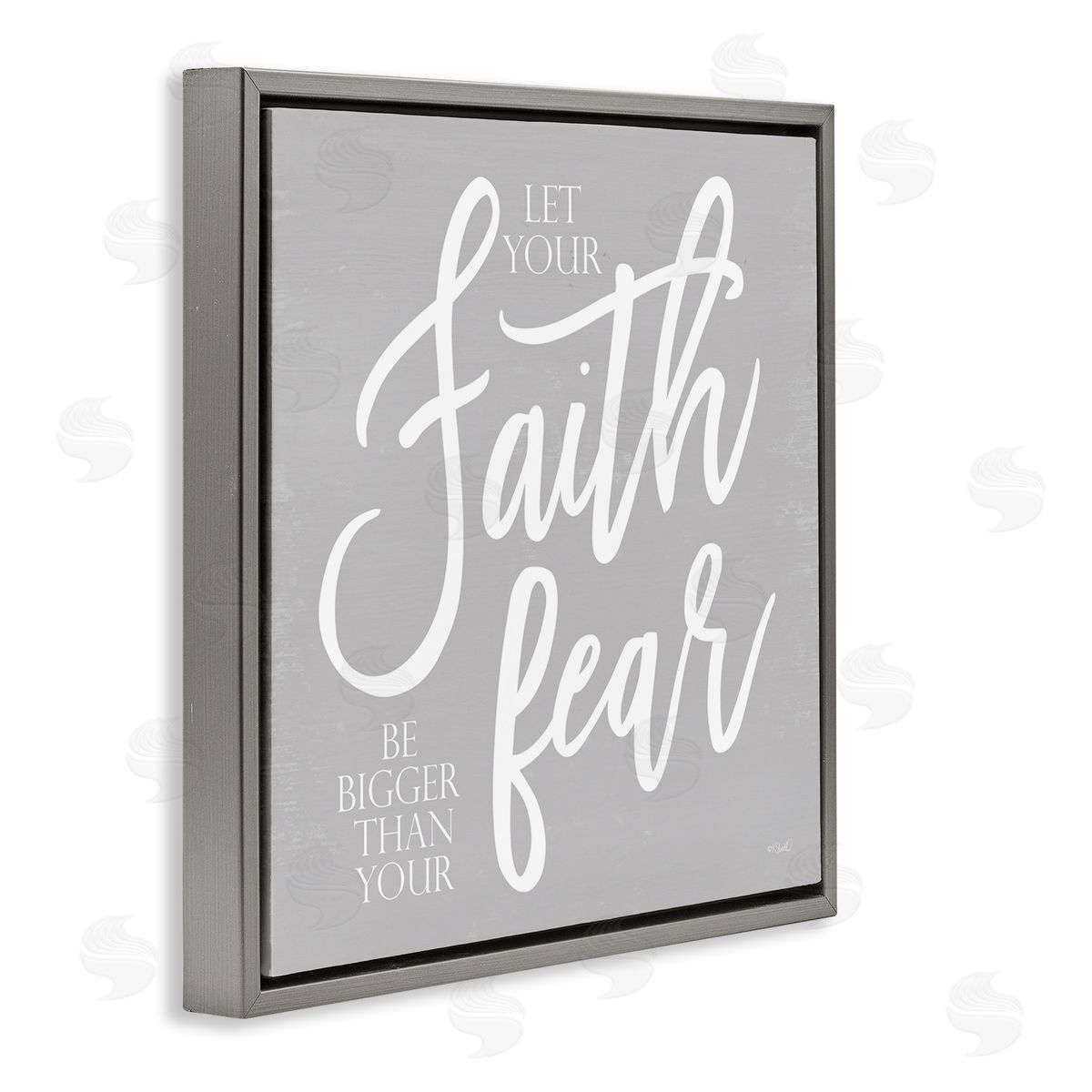 Kate Sherrill Faith Bigger Than Your Fear Religious Script Calligraphy Gray Floating Frame Canvas Wall Art Print