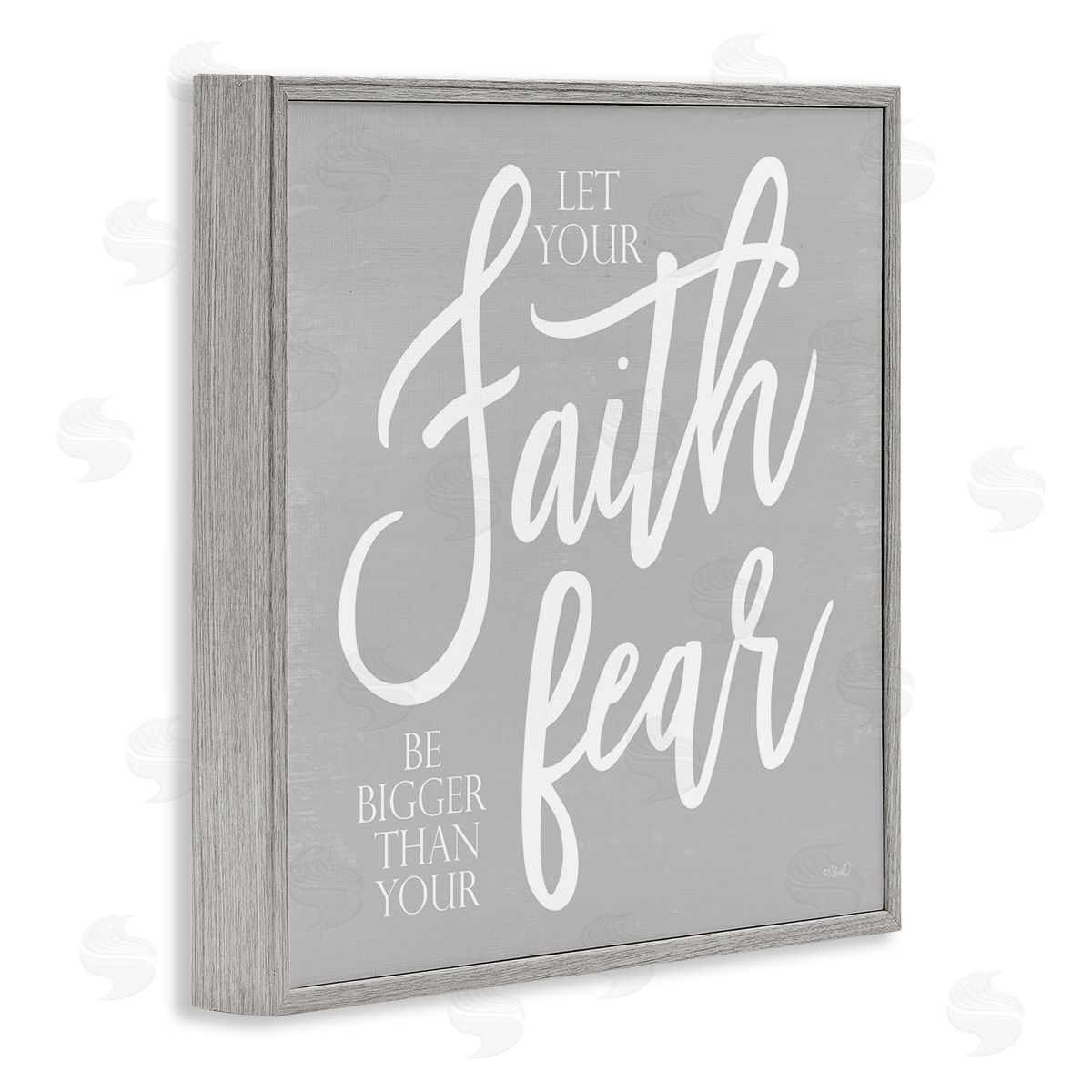 Kate Sherrill Faith Bigger Than Your Fear Religious Script Calligraphy Gray Framed Glicee Wall Art Print