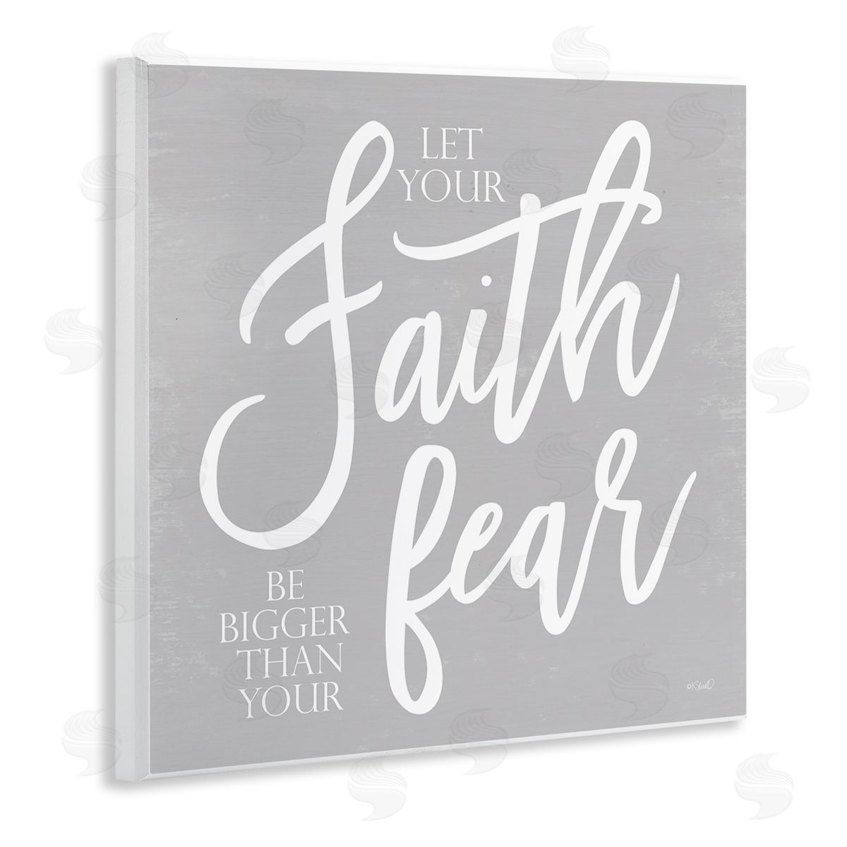 Kate Sherrill Faith Bigger Than Your Fear Religious Script Calligraphy Wooden Wall Plaque Art Print