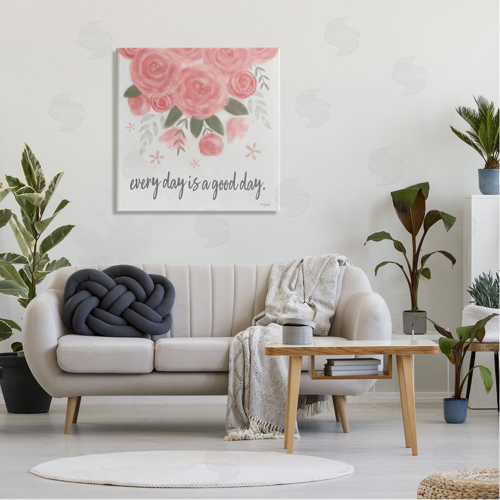 Kate Sherrill Uplifting Pink Roses Flower Blossom Pattern Phrase  Canvas Wall Art in Room