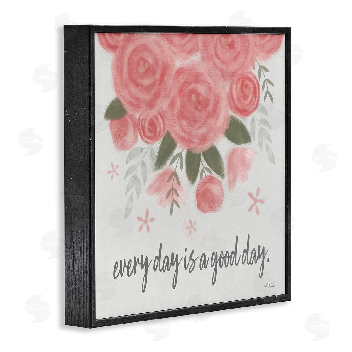 Kate Sherrill Uplifting Pink Roses Flower Blossom Pattern Phrase  Black Framed Glicee Wall Art Print