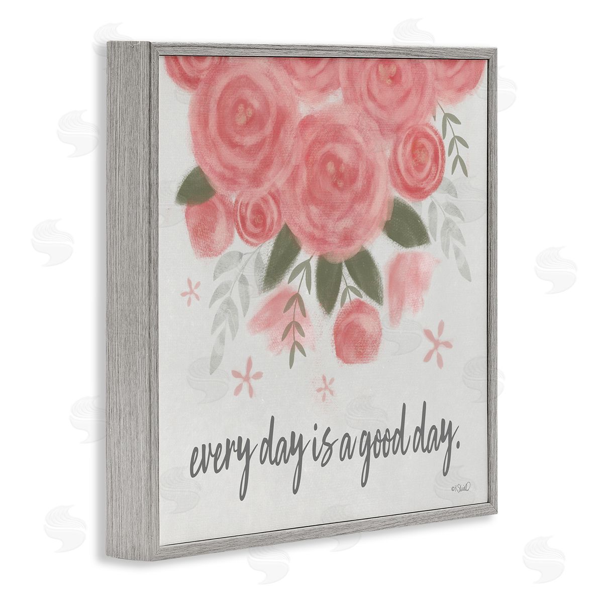 Kate Sherrill Uplifting Pink Roses Flower Blossom Pattern Phrase  Gray Framed Glicee Wall Art Print