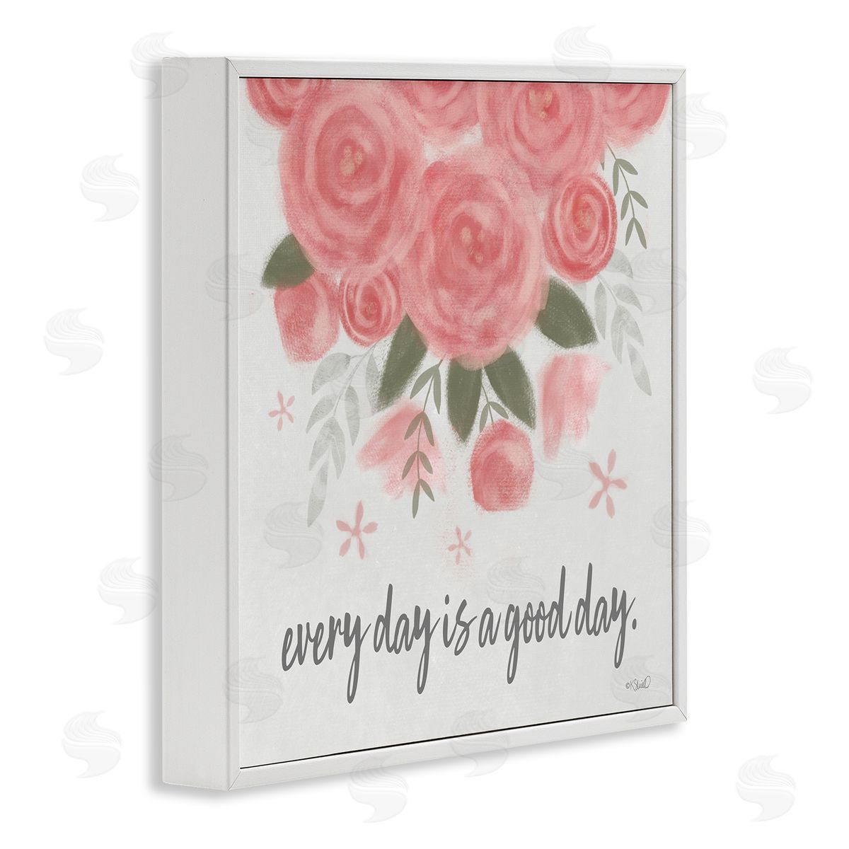 Kate Sherrill Uplifting Pink Roses Flower Blossom Pattern Phrase  White Framed Glicee Wall Art Print