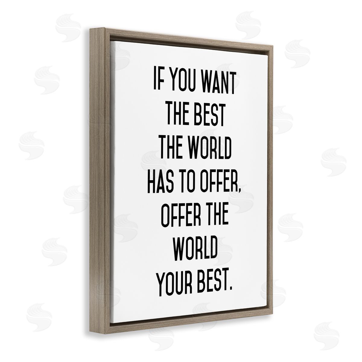 Lettered and Lined Offer World Your Best Inspirational Typography Phrase Brown Floating Frame Canvas Wall Art Print
