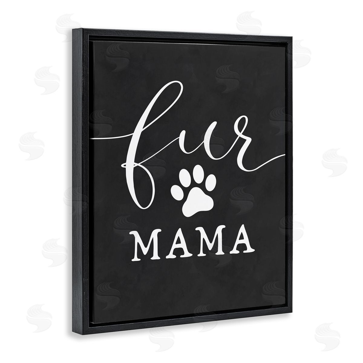 Lettered and Lined Fur Mama Animal Mom Paw Print Symbol Black Floating Frame Canvas Wall Art Print